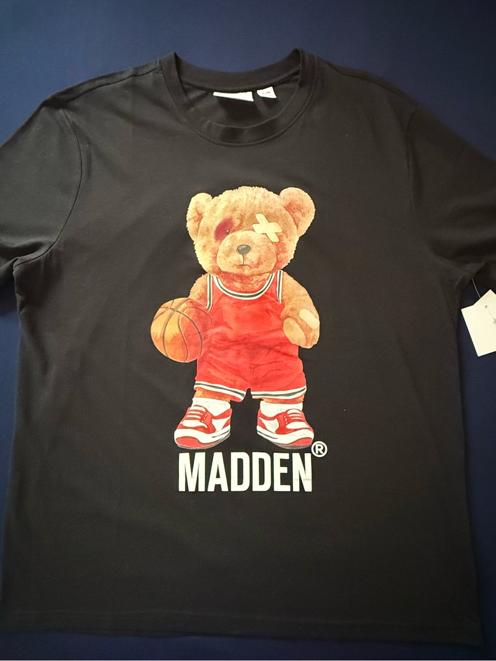 Steve Madden Black Tee with Beige Teddy Face Graphic